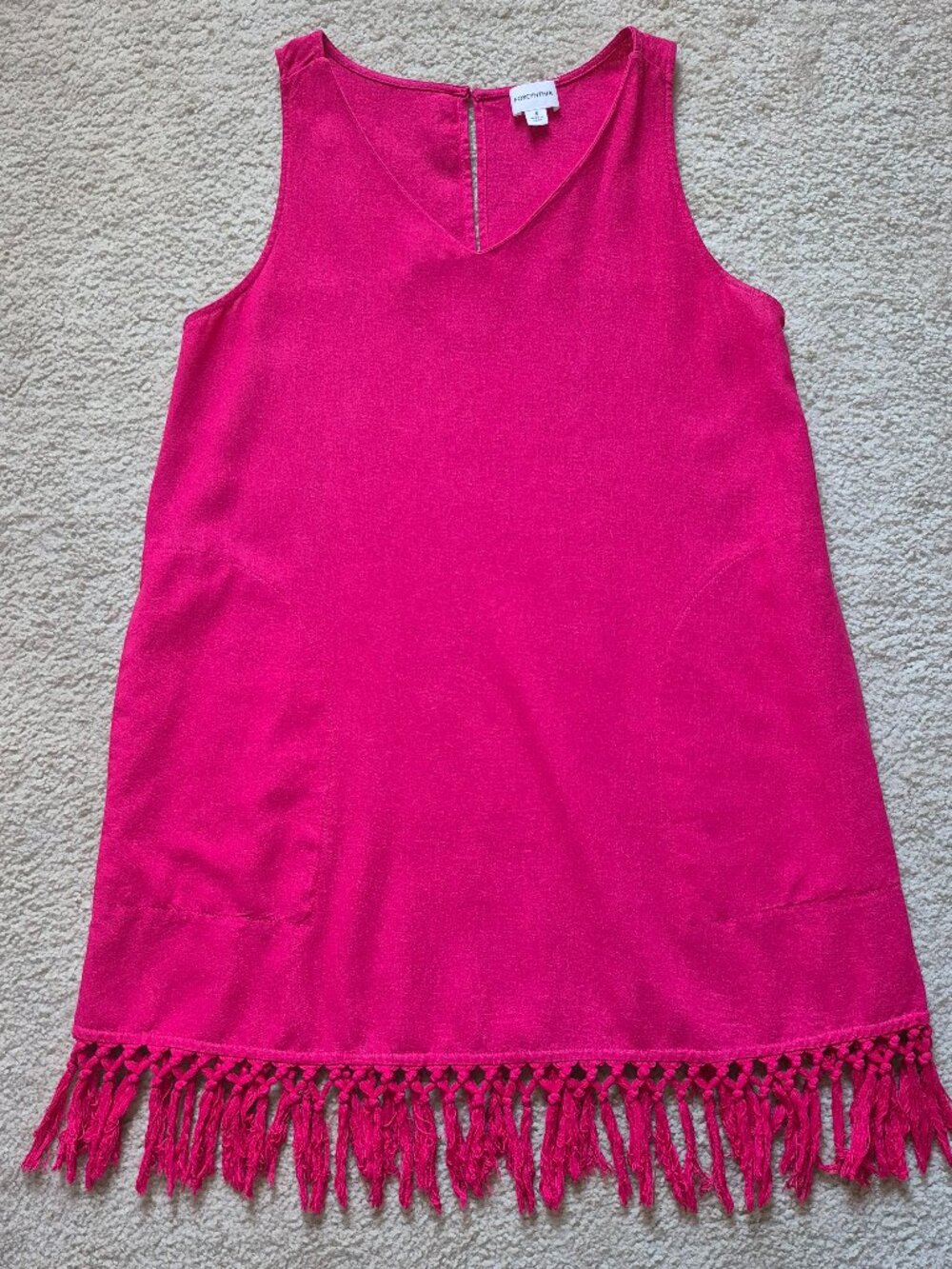 Forcynthia Linen Blend Fringe Dress Small Cover Up Pink Festival Party Beach